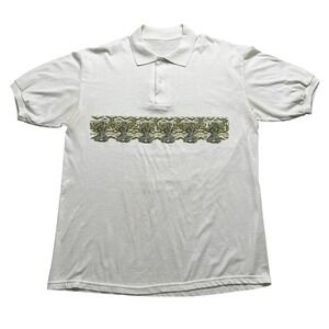Vintage Polo Shirt Mens M/L Graphic Tribal Warrior Chest Print‎ Short Sleeve
